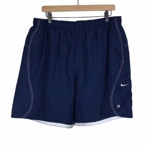 NIKE Swim Trunks Shorts Men Navy Blue White Spellout Classic Beach Pool Size XXL
